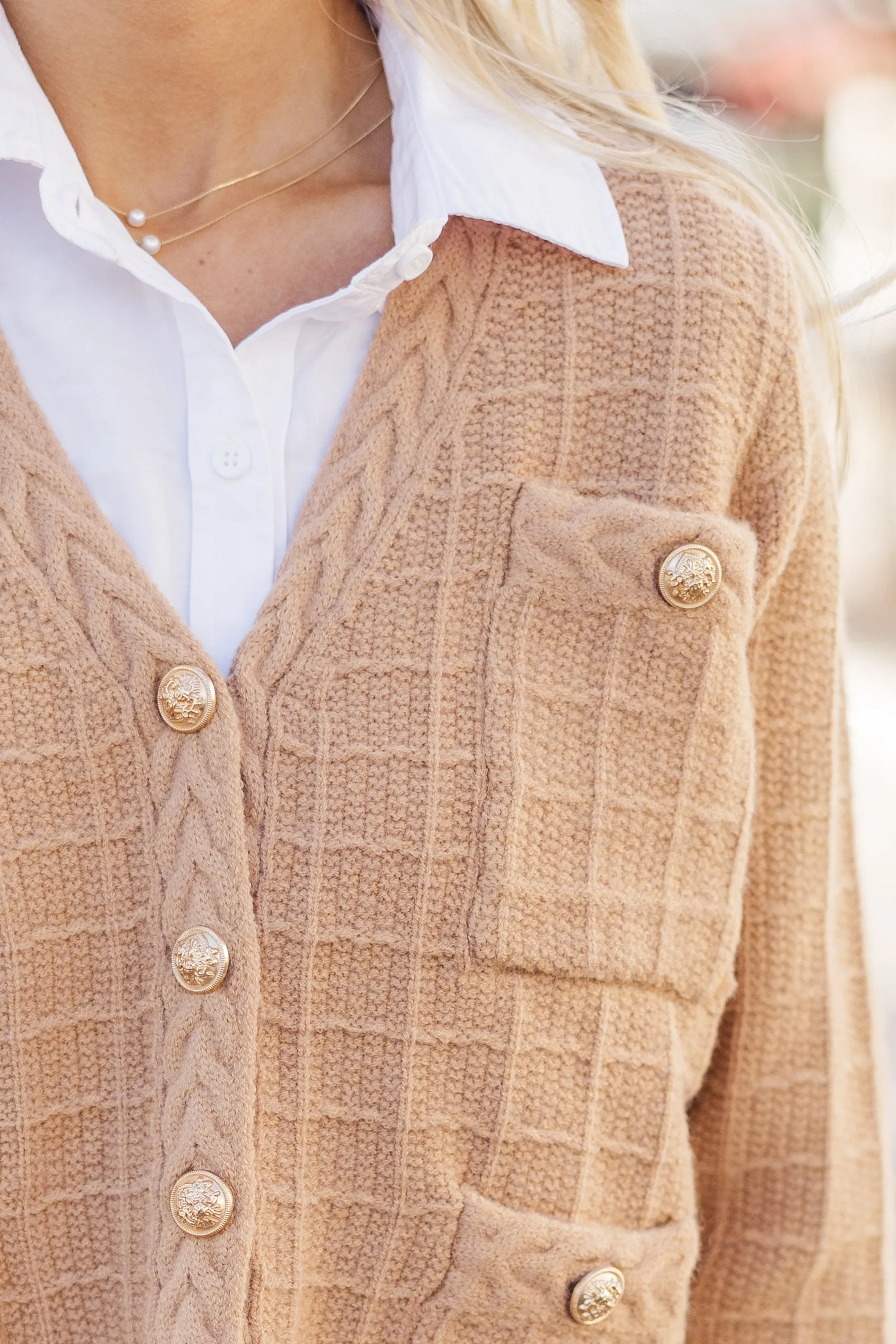 Timeless Treasures Camel Brown Textured Cardigan
