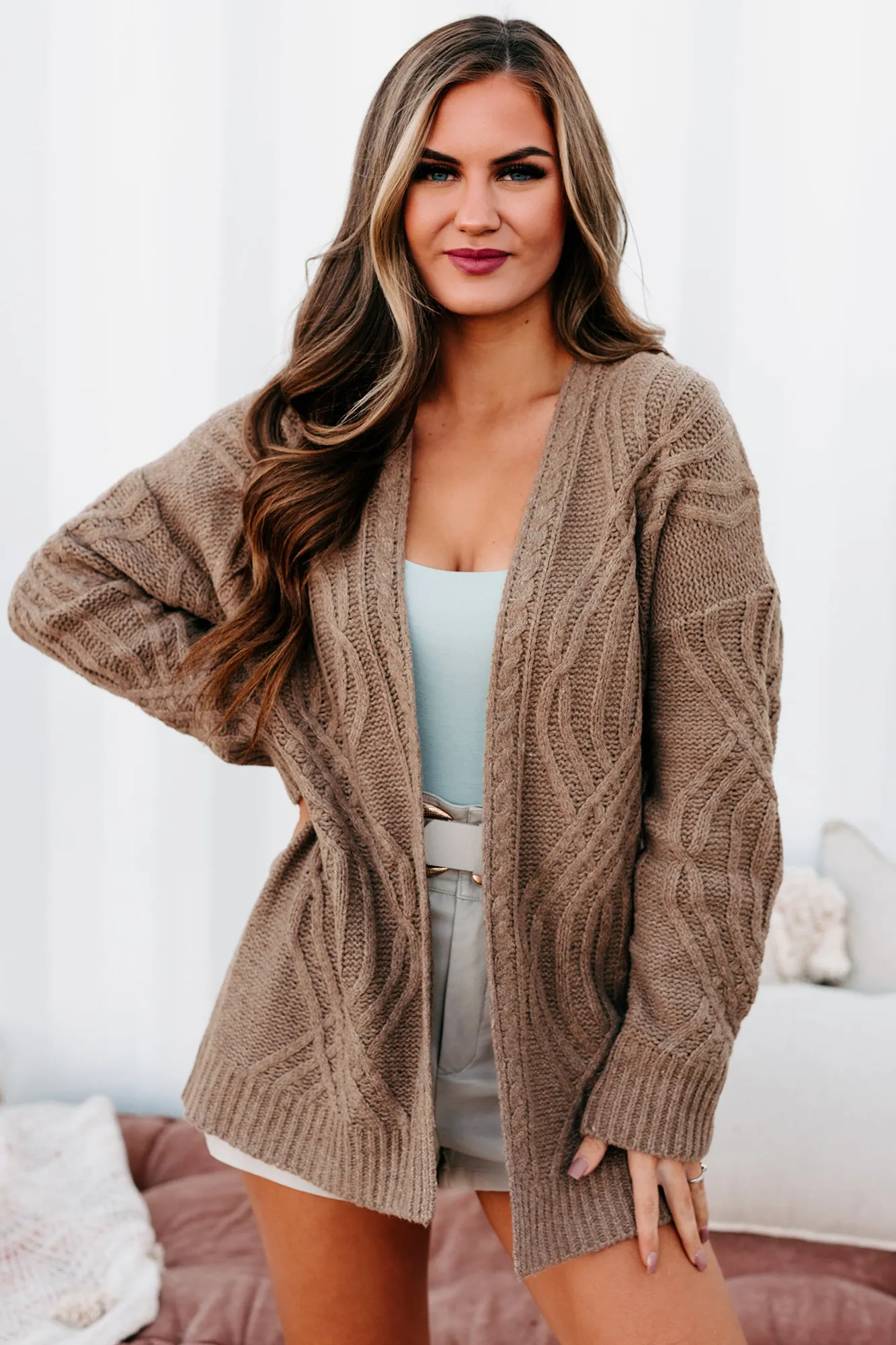 Truly Caring Cable Knit Cardigan (Mocha)