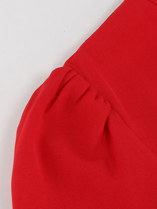 V-Neck Midi Dress with Pleated A-Line Skirt and Belted Waist