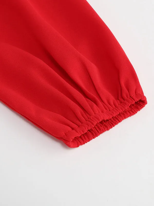 V-Neck Midi Dress with Pleated A-Line Skirt and Belted Waist