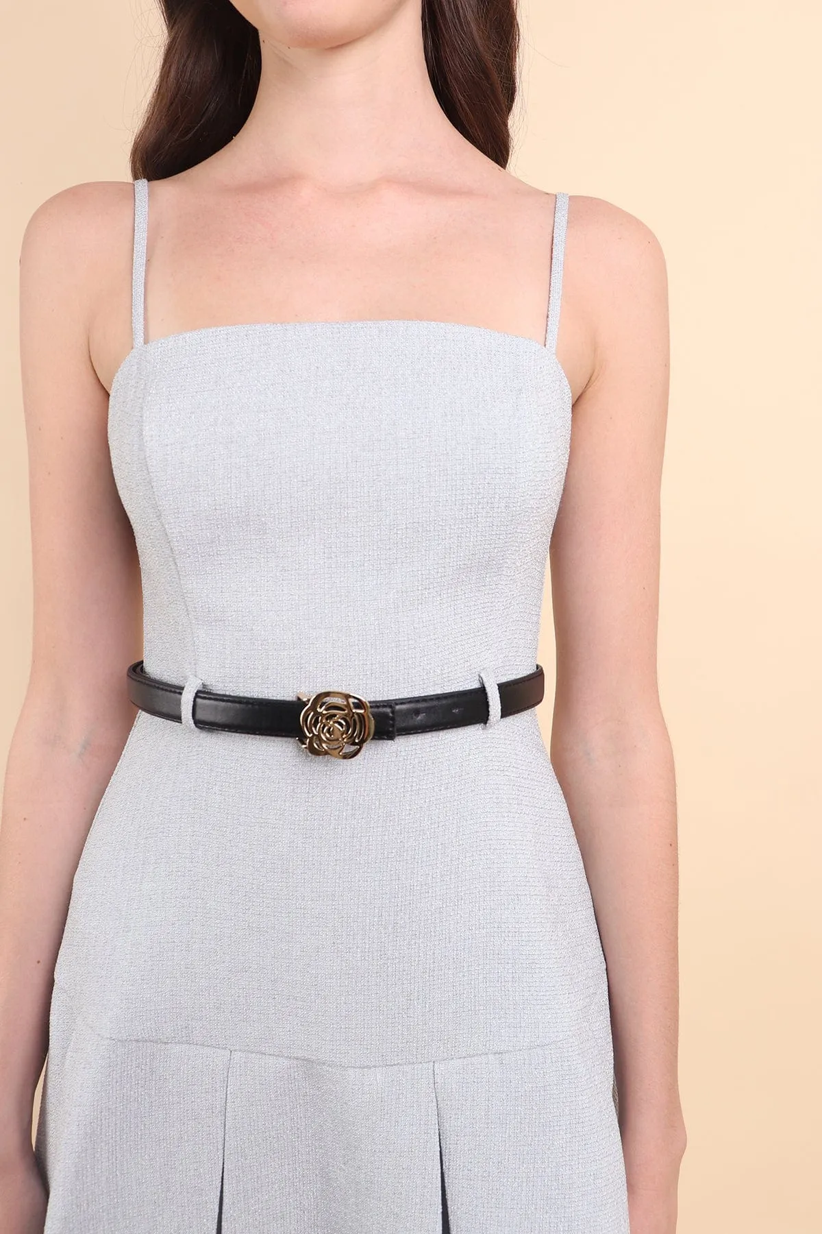 VALENTINA BELTED PLEATED DRESS IN BLUE