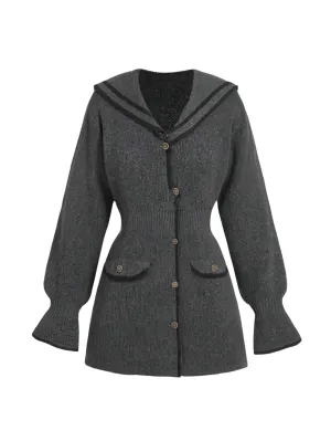 Vera Knitted Button-Up Sweater with Pockets in Grey