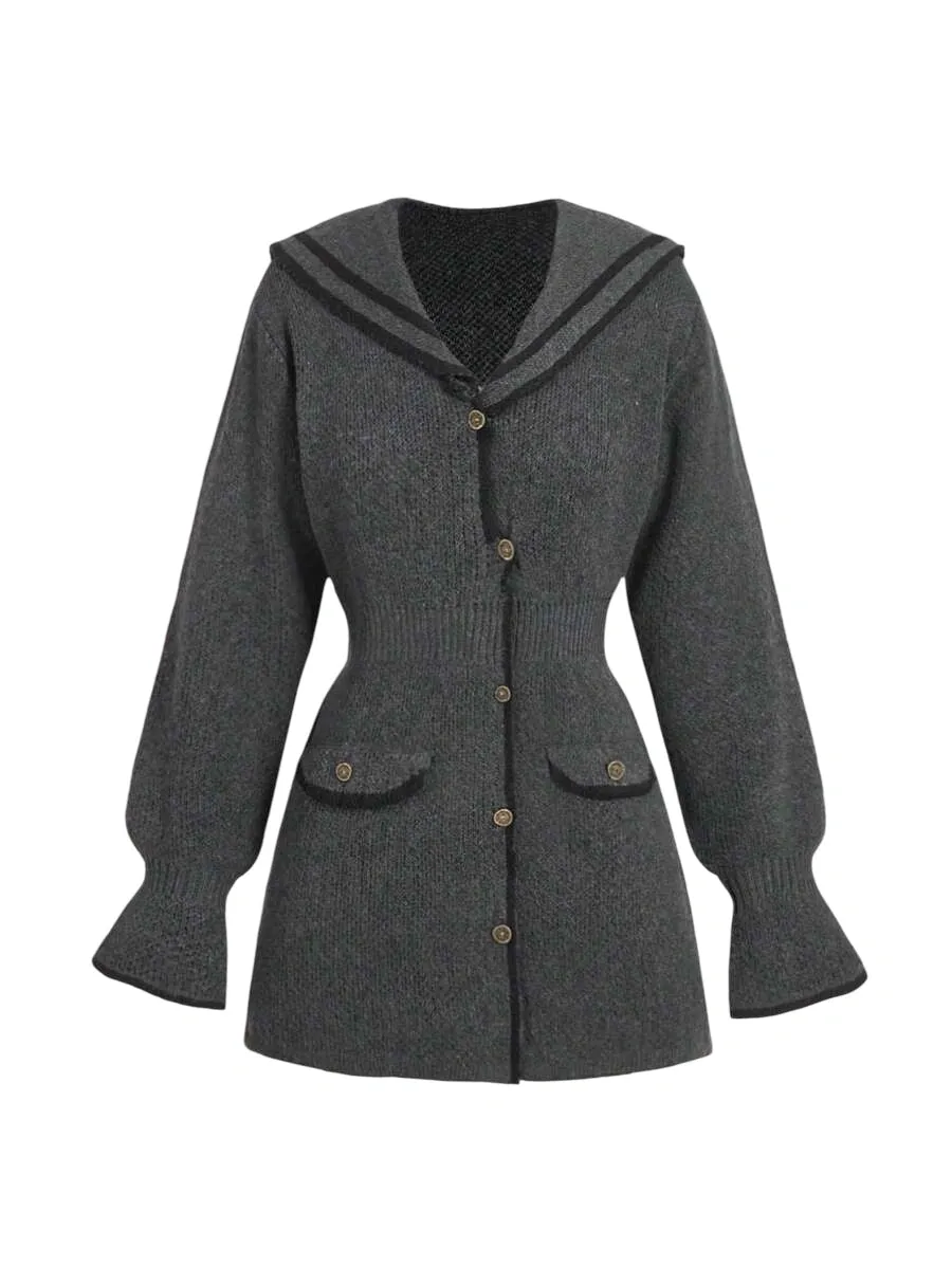 Vera Knitted Button-Up Sweater with Pockets in Grey