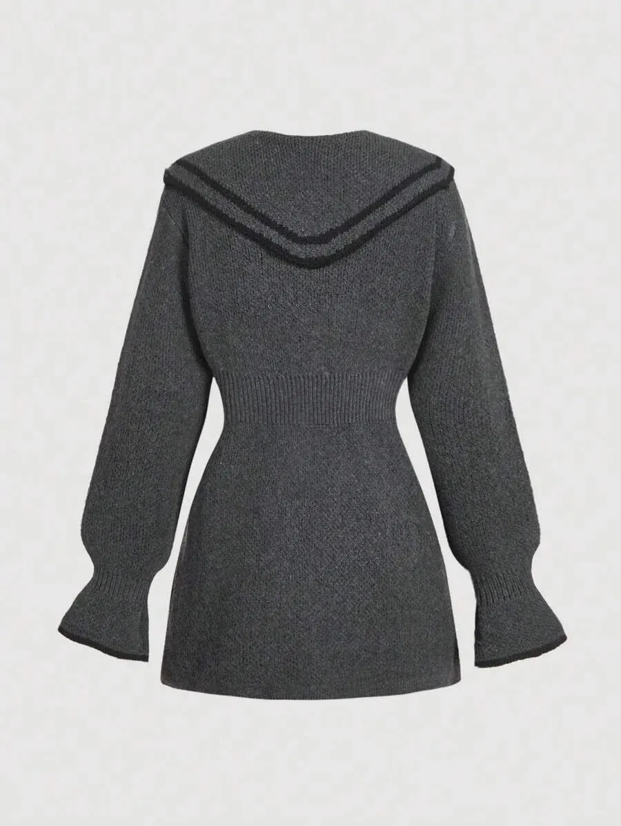 Vera Knitted Button-Up Sweater with Pockets in Grey