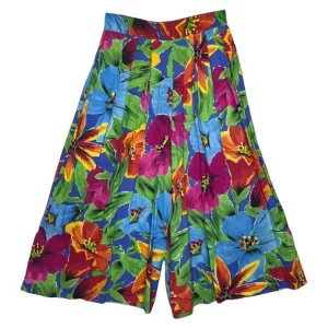 Vintage 80s Tropical Multicolor Culottes Floral Gauchos Size 4 Skort Pockets