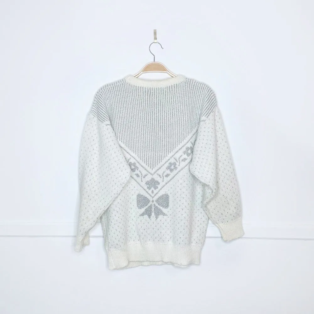 vintage crossroads silver bow holiday sweater