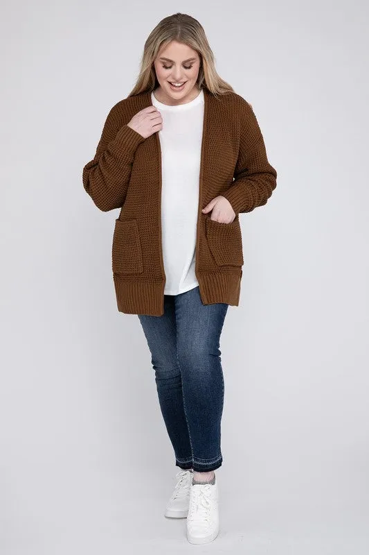 Waffle Open Cardigan Sweater, Various Colors, Zenana (Plus size only)