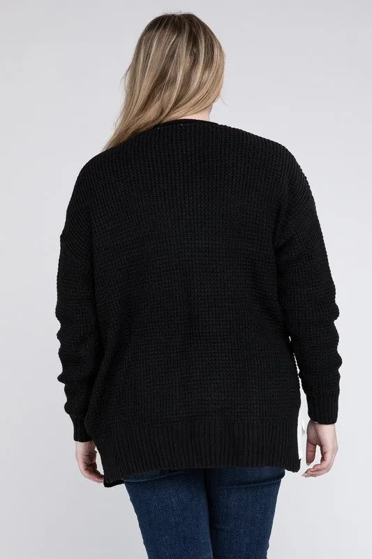 Waffle Open Cardigan Sweater, Various Colors, Zenana (Plus size only)
