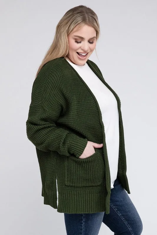 Waffle Open Cardigan Sweater, Various Colors, Zenana (Plus size only)