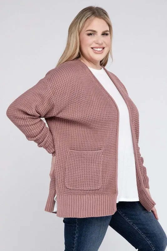 Waffle Open Cardigan Sweater, Various Colors, Zenana (Plus size only)