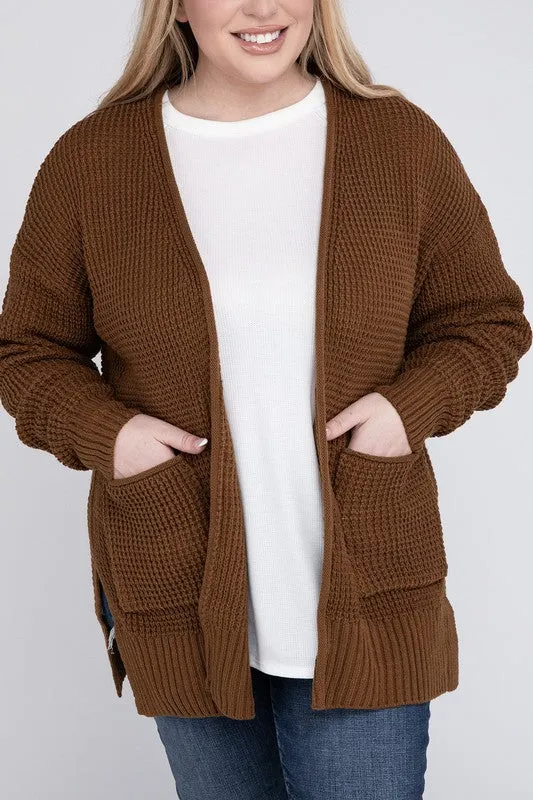 Waffle Open Cardigan Sweater, Various Colors, Zenana (Plus size only)