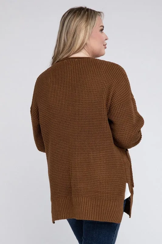 Waffle Open Cardigan Sweater, Various Colors, Zenana (Plus size only)