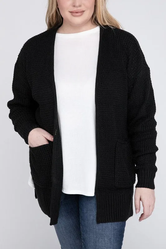 Waffle Open Cardigan Sweater, Various Colors, Zenana (Plus size only)