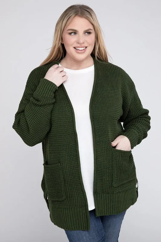 Waffle Open Cardigan Sweater, Various Colors, Zenana (Plus size only)