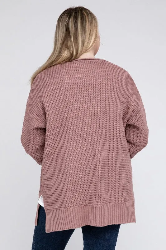 Waffle Open Cardigan Sweater, Various Colors, Zenana (Plus size only)