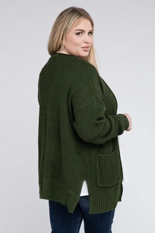 Waffle Open Cardigan Sweater, Various Colors, Zenana (Plus size only)
