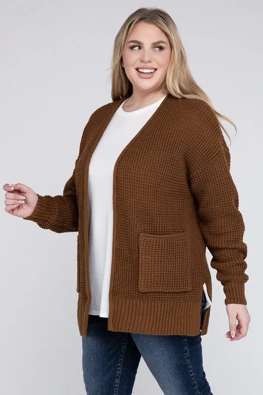 Waffle Open Cardigan Sweater, Various Colors, Zenana (Plus size only)