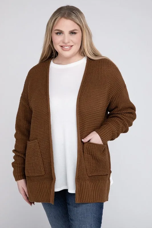 Waffle Open Cardigan Sweater, Various Colors, Zenana (Plus size only)