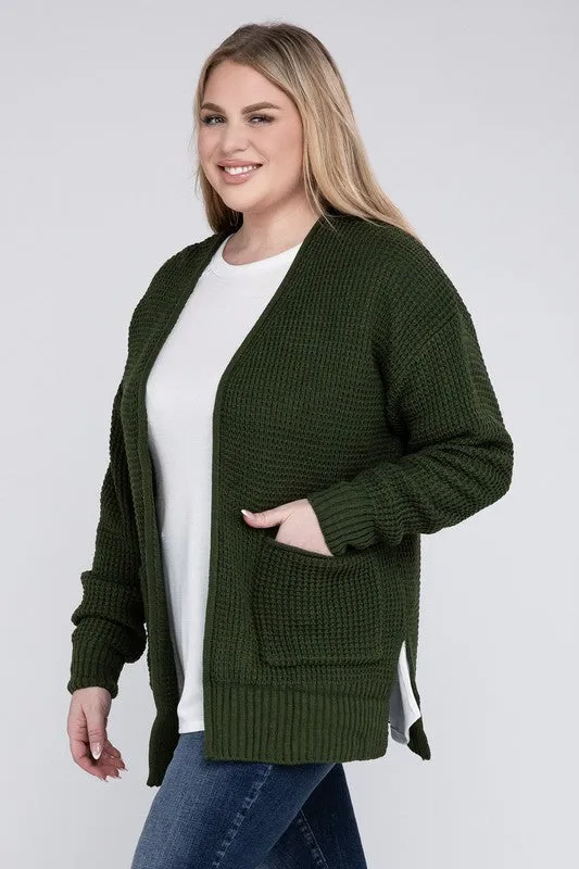 Waffle Open Cardigan Sweater, Various Colors, Zenana (Plus size only)
