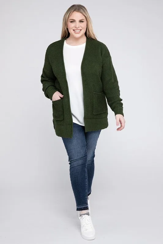 Waffle Open Cardigan Sweater, Various Colors, Zenana (Plus size only)