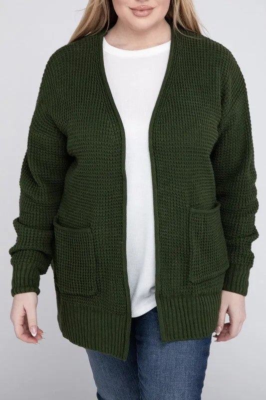 Waffle Open Cardigan Sweater, Various Colors, Zenana (Plus size only)