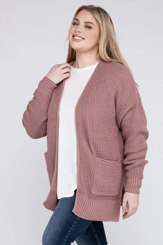 Waffle Open Cardigan Sweater, Various Colors, Zenana (Plus size only)