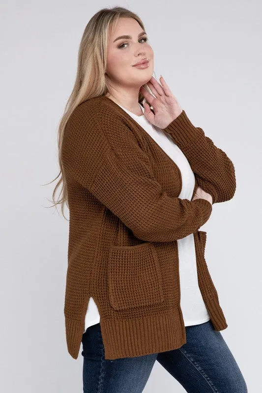 Waffle Open Cardigan Sweater, Various Colors, Zenana (Plus size only)