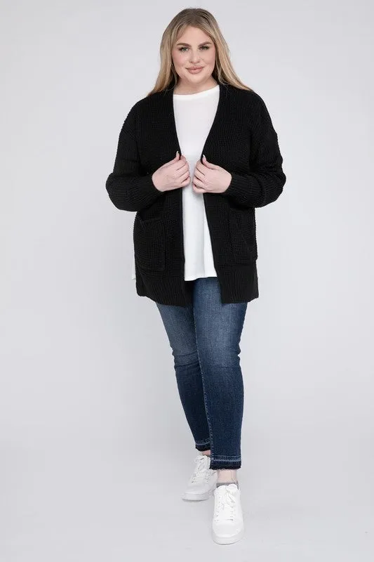 Waffle Open Cardigan Sweater, Various Colors, Zenana (Plus size only)