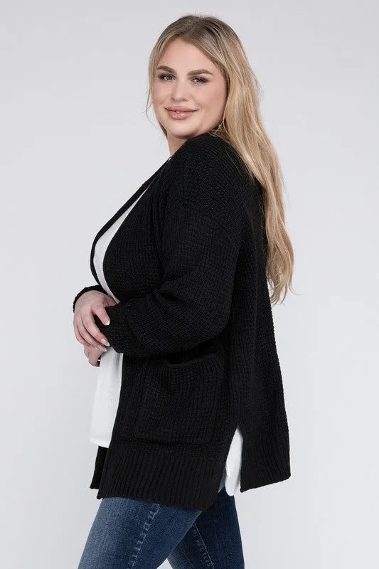 Waffle Open Cardigan Sweater, Various Colors, Zenana (Plus size only)