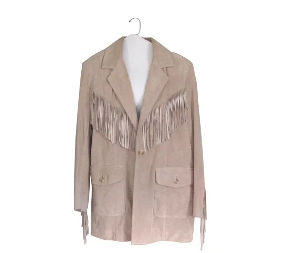 Western Fringe Beige Suede Leather Jacket Coat for Women Cowgirl WFJ203