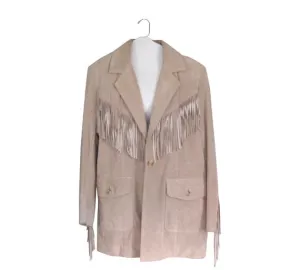 Western Fringe Beige Suede Leather Jacket Coat for Women Cowgirl WFJ203