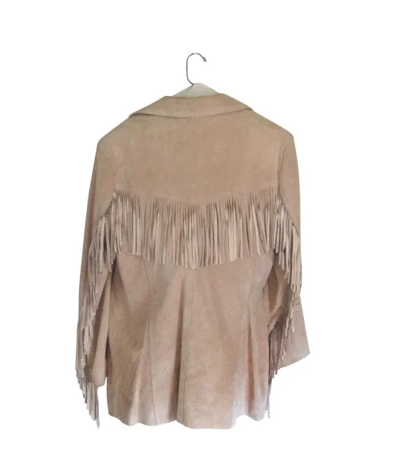 Western Fringe Beige Suede Leather Jacket Coat for Women Cowgirl WFJ203