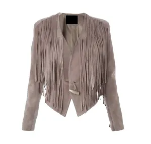 Western Fringe Beige Suede Leather Jacket for Women Cowgirl WFJ225