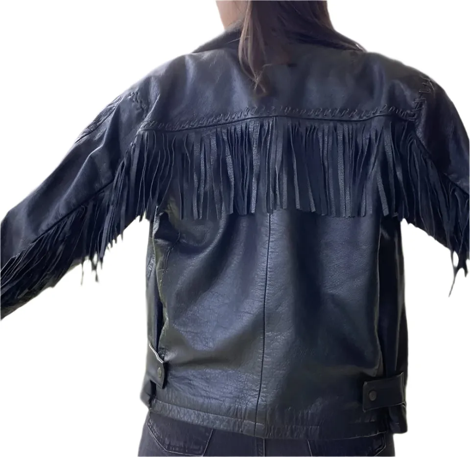 Western Fringe Black Leather Jacket for Women Cowgirl WFJ740