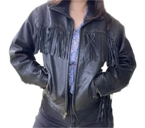 Western Fringe Black Leather Jacket for Women Cowgirl WFJ740