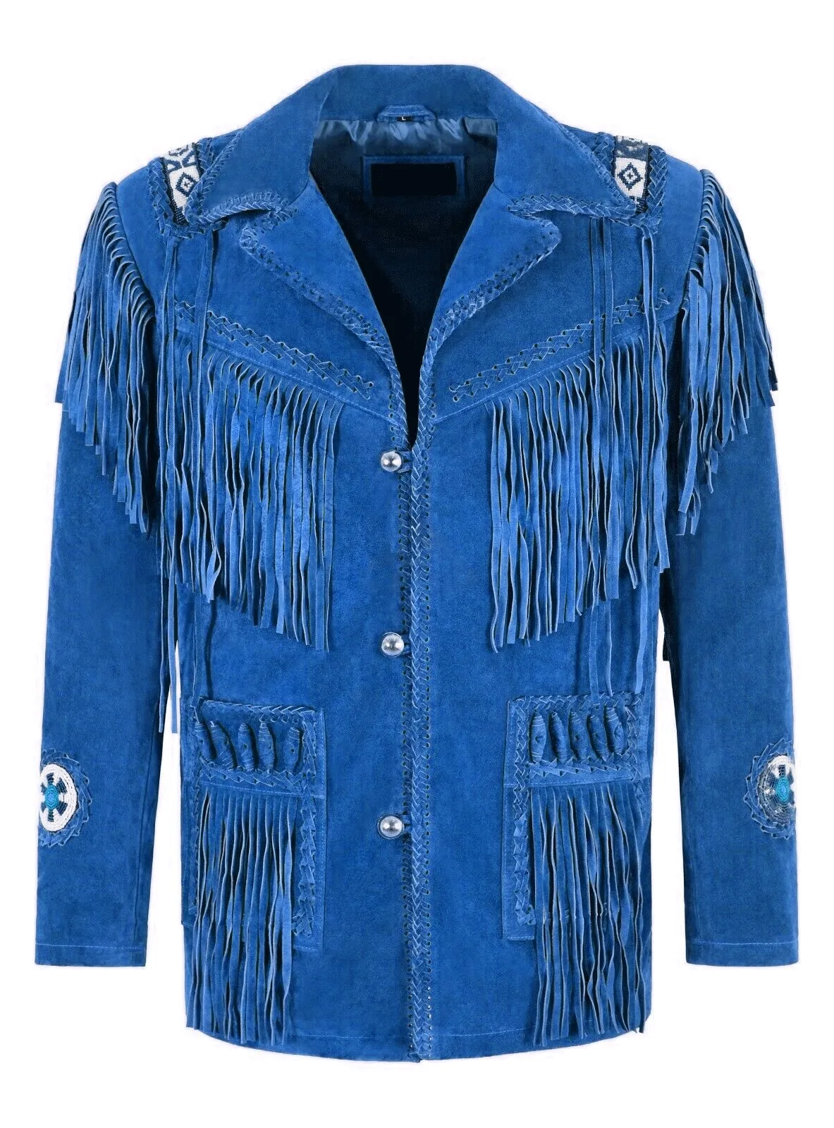 Western Fringe Brown Suede Leather Beaded Jacket for Men MWJ790