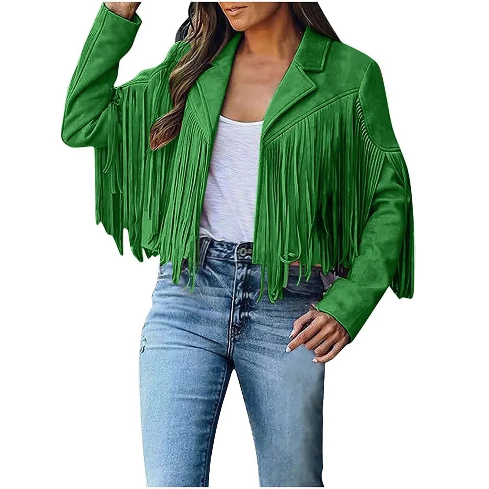 Western Fringe Green Leather Jacket for Women WFJ402