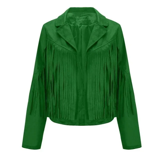 Western Fringe Green Leather Jacket for Women WFJ402