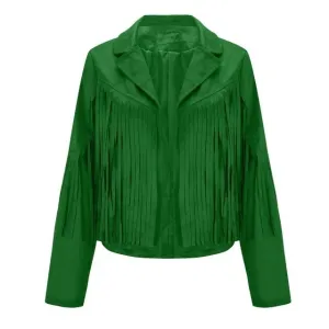 Western Fringe Green Leather Jacket for Women WFJ402
