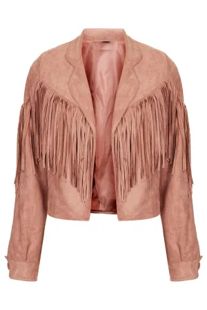 Western Fringe Pink Suede Leather Jacket for Women WFJ704