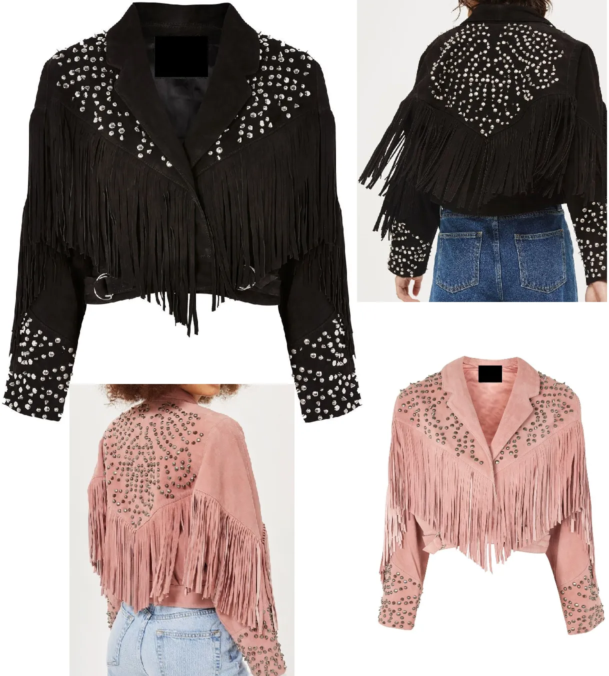 Western Fringe Pink Suede Leather Studded Jacket for Women WFJ905