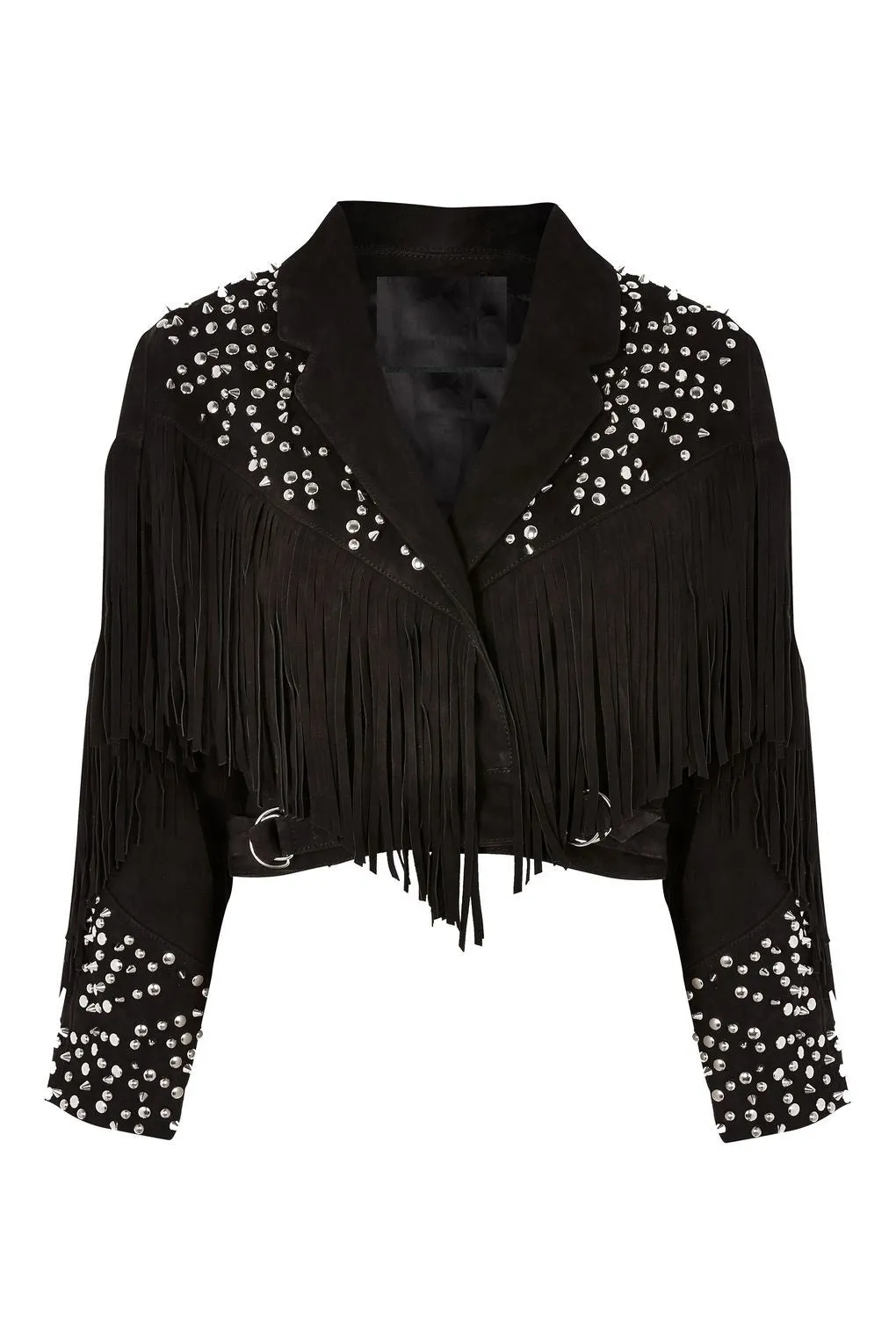 Western Fringe Pink Suede Leather Studded Jacket for Women WFJ905