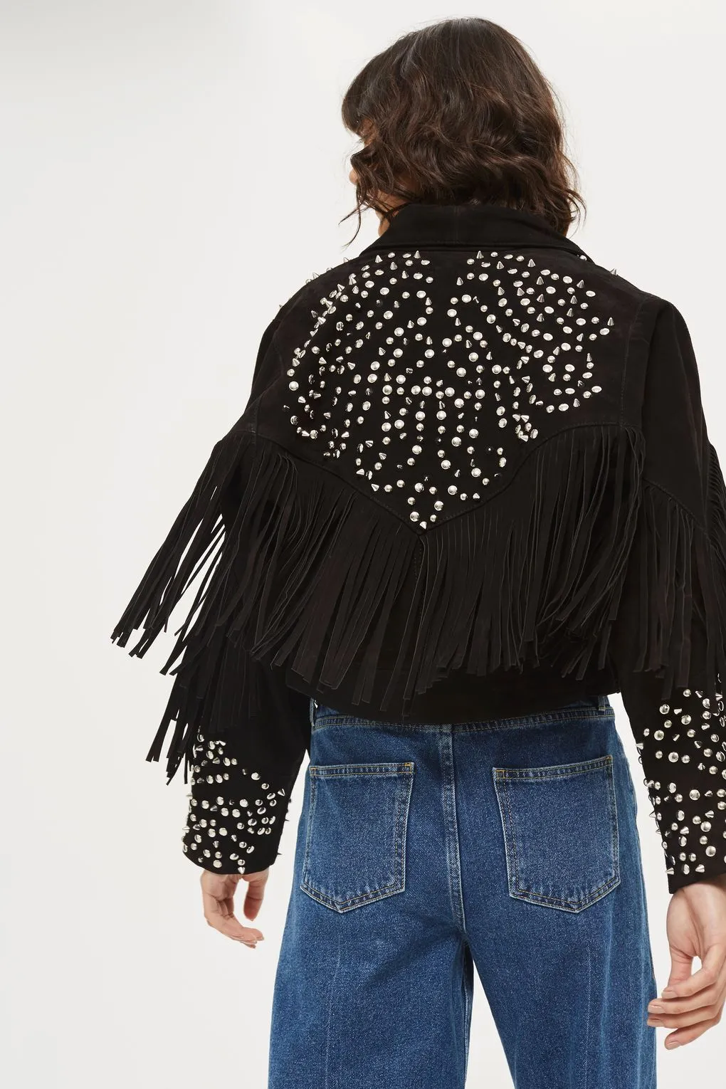 Western Fringe Pink Suede Leather Studded Jacket for Women WFJ905