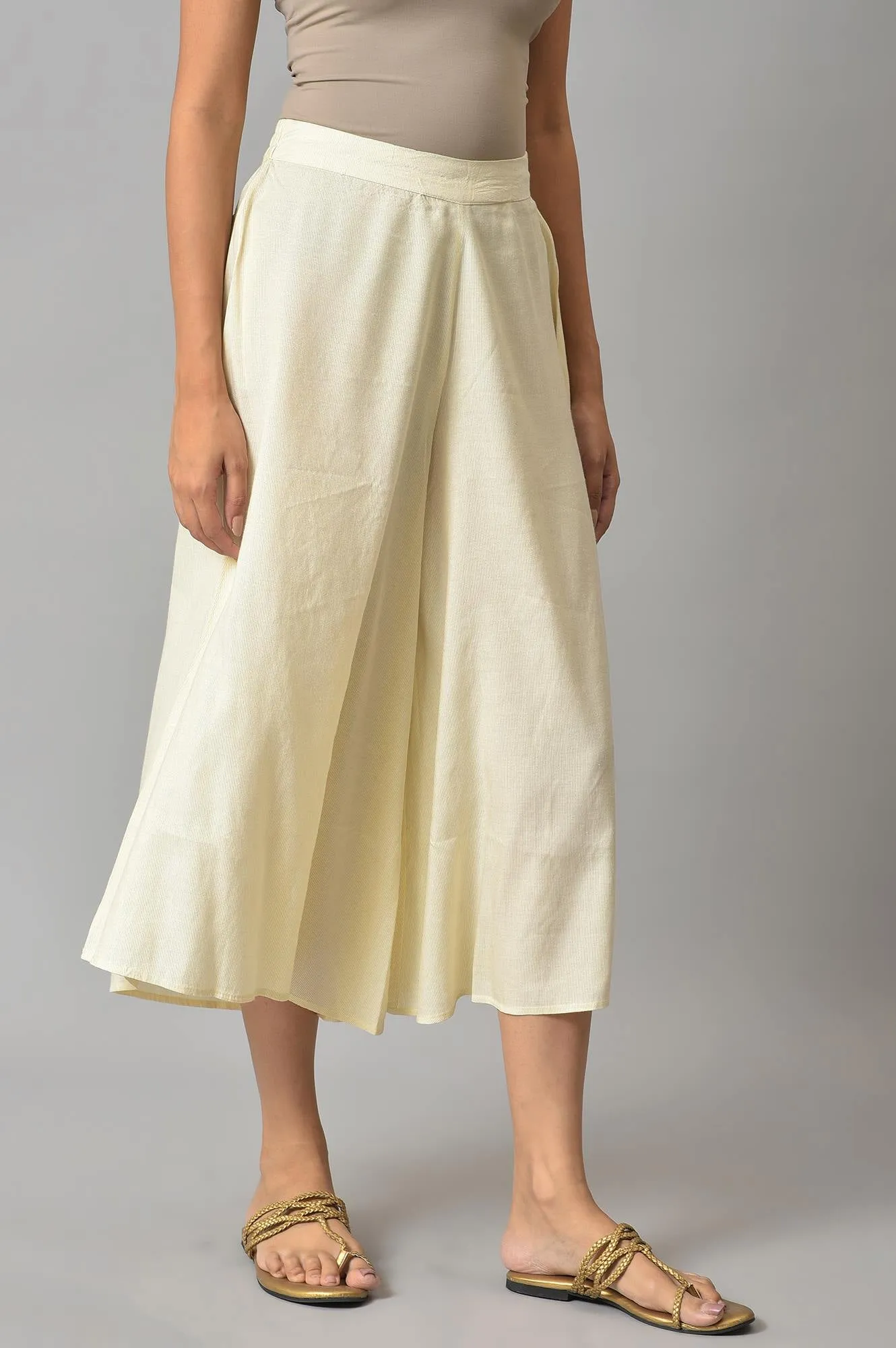 White Ankle Length Flared Culottes