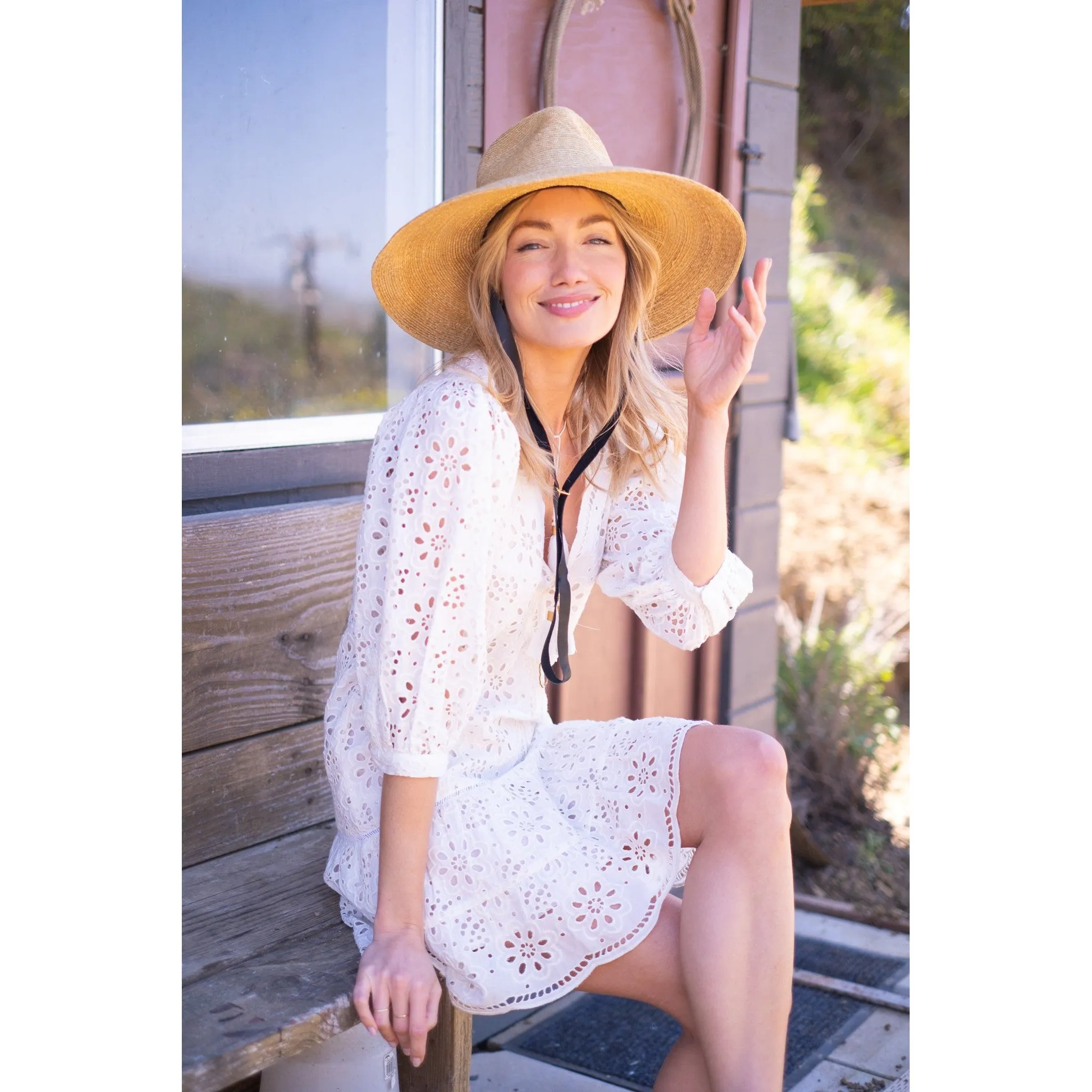 White Eyelet Popover Flounce Dress