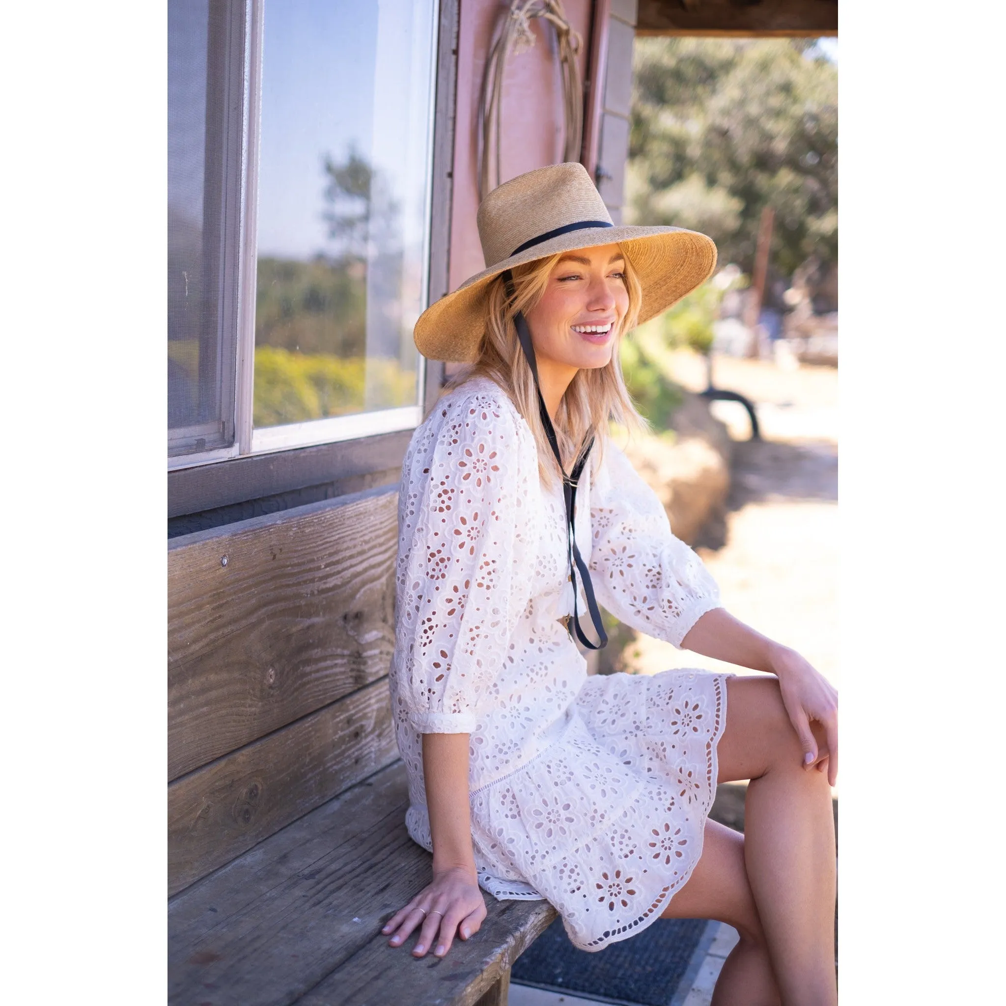 White Eyelet Popover Flounce Dress