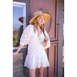 White Eyelet Popover Flounce Dress