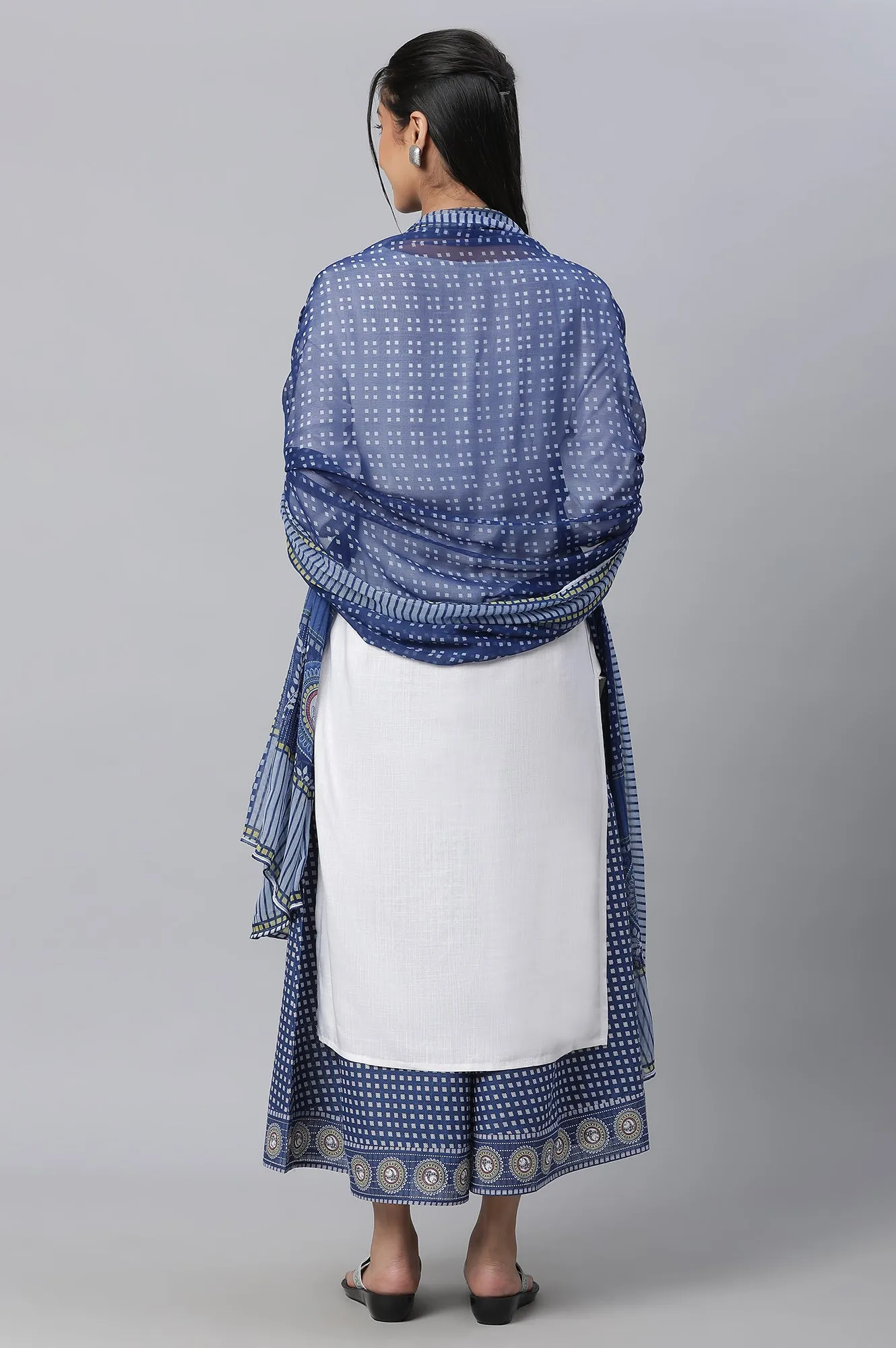 White Printed Kurta, Culottes & Dupatta Set