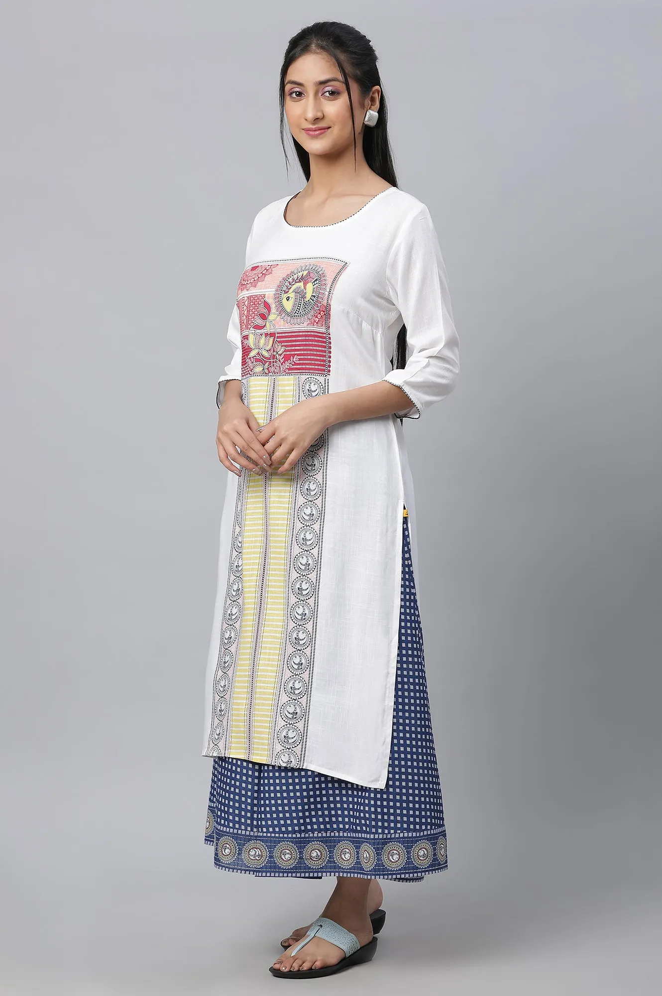 White Printed Kurta, Culottes & Dupatta Set