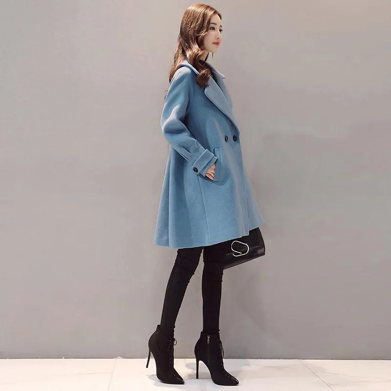 Winter and Spring Women's Mid-length Woolen Coat Fashionable Loose Popular Woolen Coat